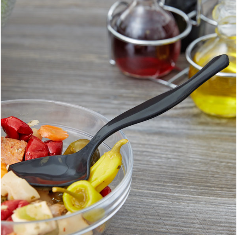 8.5" Black Disposable Plastic Serving Spoon (Pack of 2)