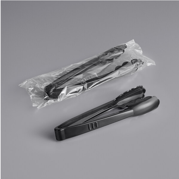 9" Extra Heavy-Duty Black Disposable Tongs